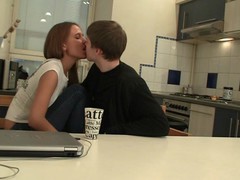 Teen pair uses table in the kitchen in order to have a enjoyment sexy sex