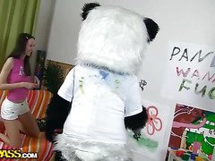 `Panda bear's got so many talents! Did u know that this guy's a wonderful painter? This chab and his breasty teenage friend were having fun drawing pictutes, but eventually the excited bear wrote Panda wish to fuck`. The wicked hotty took the hint and went for genuine sex play with her favourite toy. Panda's biggest sex-toy ding-dong was ready for a deep penetration, and the assets plunged into fun fucking right on the floor. See the insatiable legal age teenager hottie being fucked in so many positions by a shy fluffy panda bear! That fun porn's super hot!``
